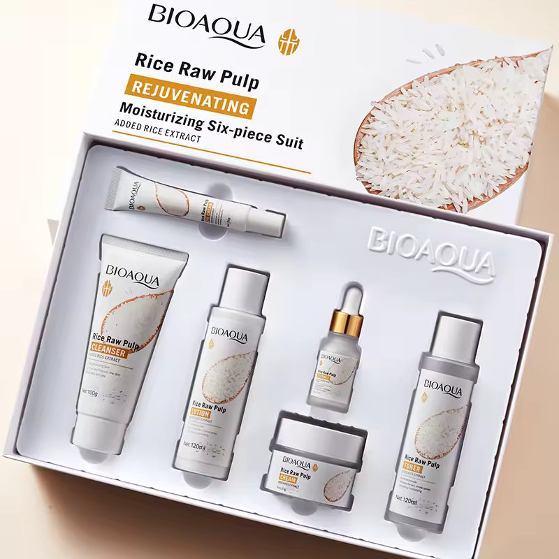 BIOAQUA Rice Extract Rejuvenating Skincare Set – 6-Step Hydrating & Brightening Facial Care